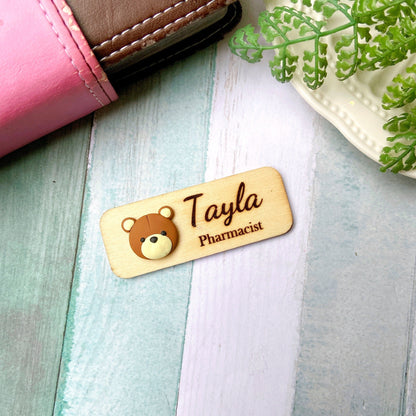 Handmade Adorable 3D Animals Personalized Wooden Name Tag Badge - Bunny