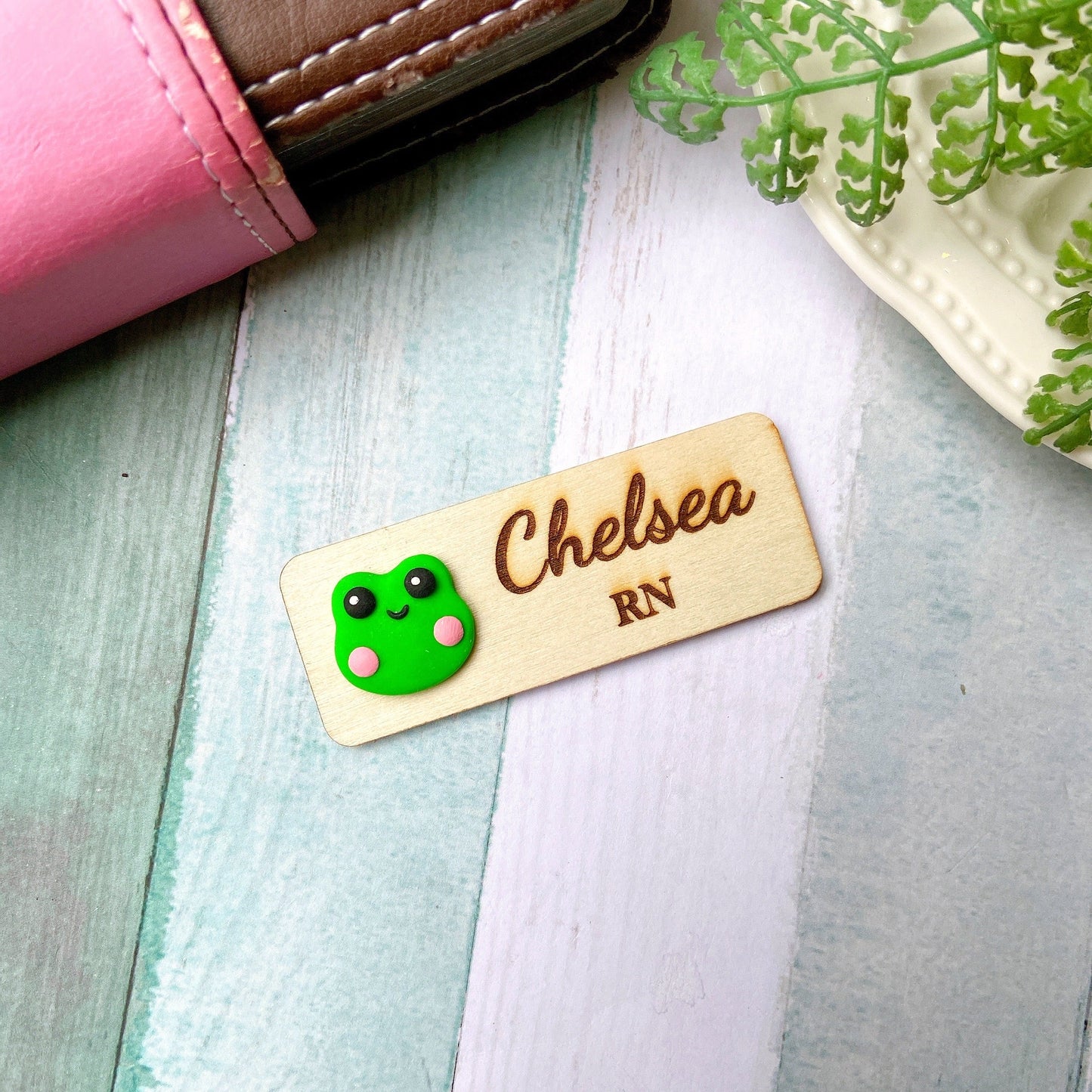 Handmade Adorable 3D Animals Personalized Wooden Name Tag Badge - Bunny