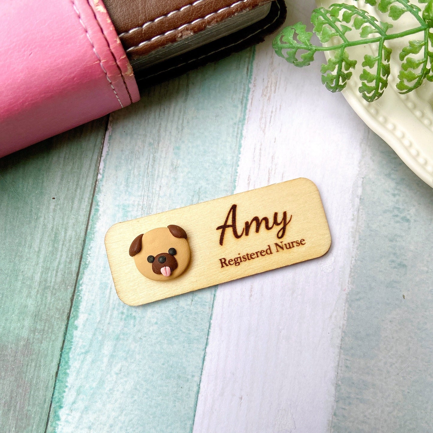 Handmade Adorable 3D Animals Personalized Wooden Name Tag Badge - Bunny