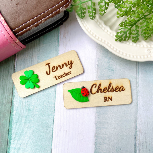 Plant Personalized 3D Wooden Name Tag Badge - Clover