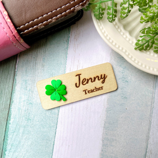 Plant Personalized 3D Wooden Name Tag Badge - Clover