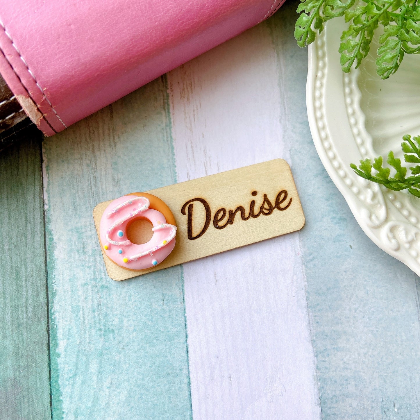 Personalized 3D Doughnut Wooden Name Tag Badge - Yellow