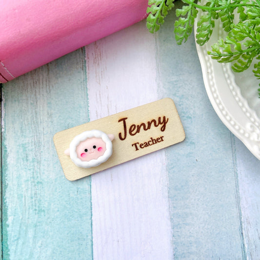 Adorable Personalized 3D Cartoon Animals Wooden Name Tag Badge - Sheep