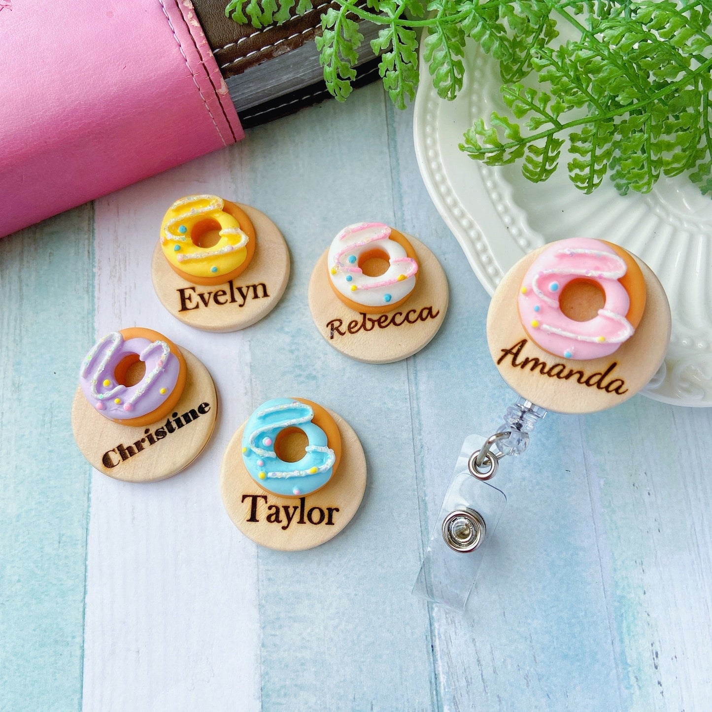 Handmade Personalized 3D Doughnut Name Badge Reel- Purple