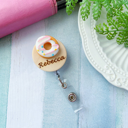 Handmade Personalized 3D Doughnut Name Badge Reel - Yellow