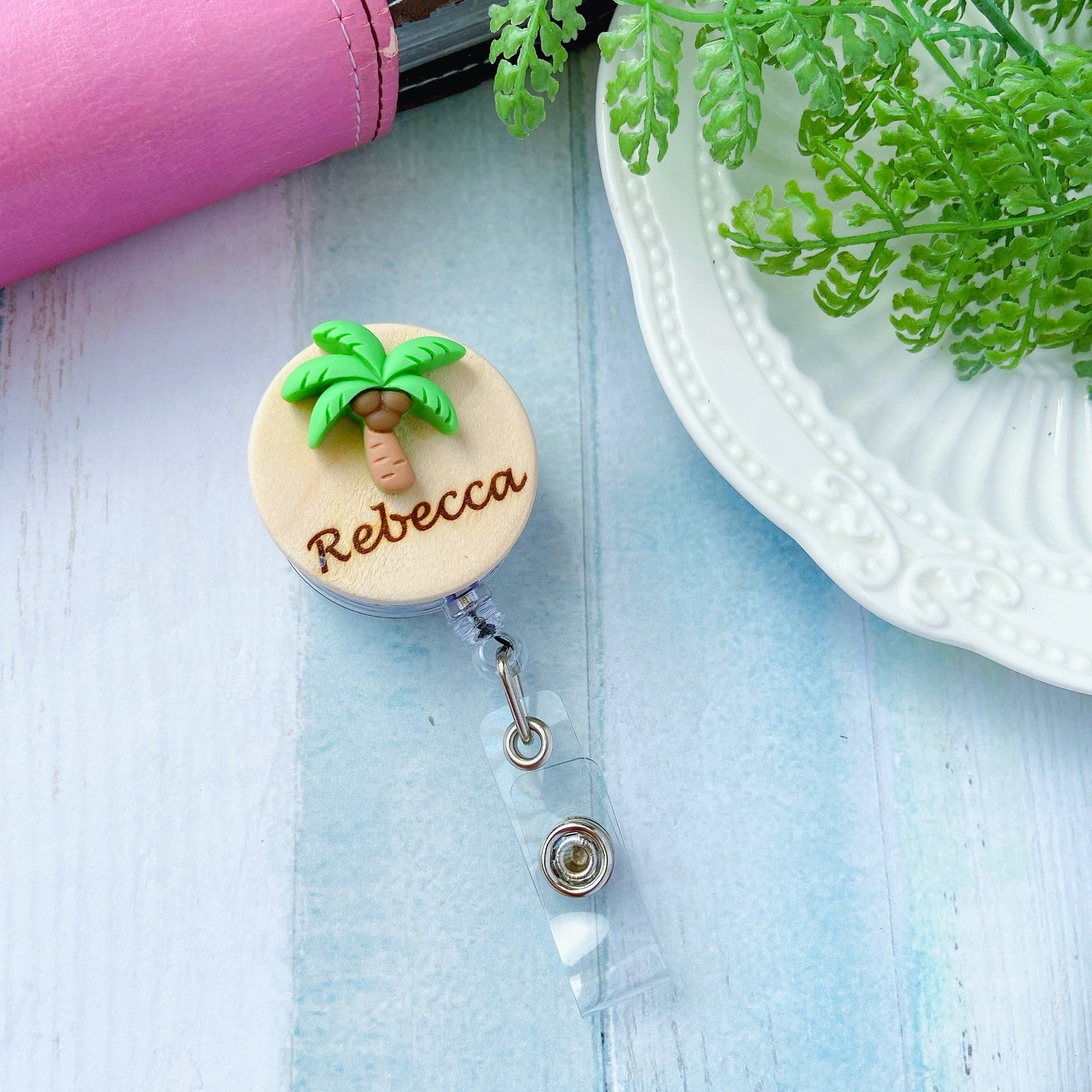 Summer Coconut Tree Personalized Name 3D Badge Reel - Sun