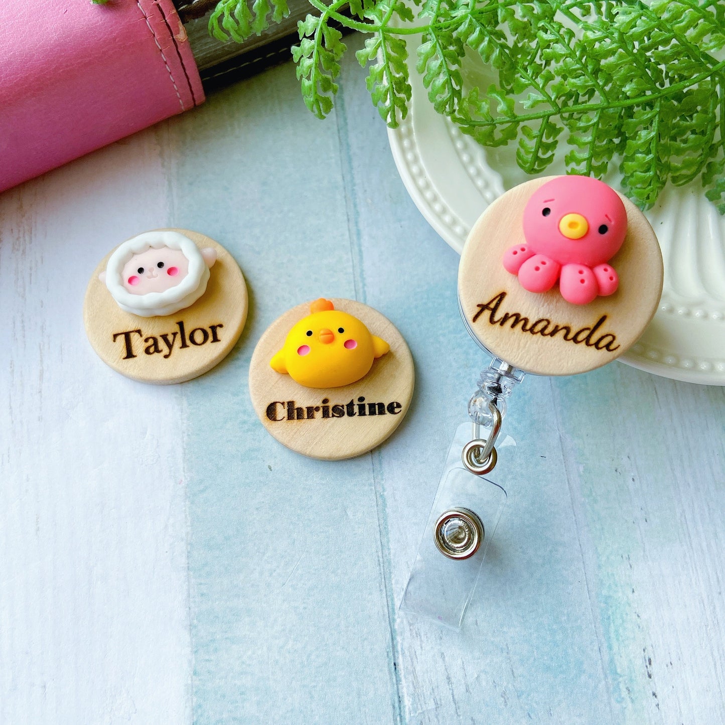 Adorable Personalized 3D Cartoon Animals Personalized Name Badge Reel - Chicken