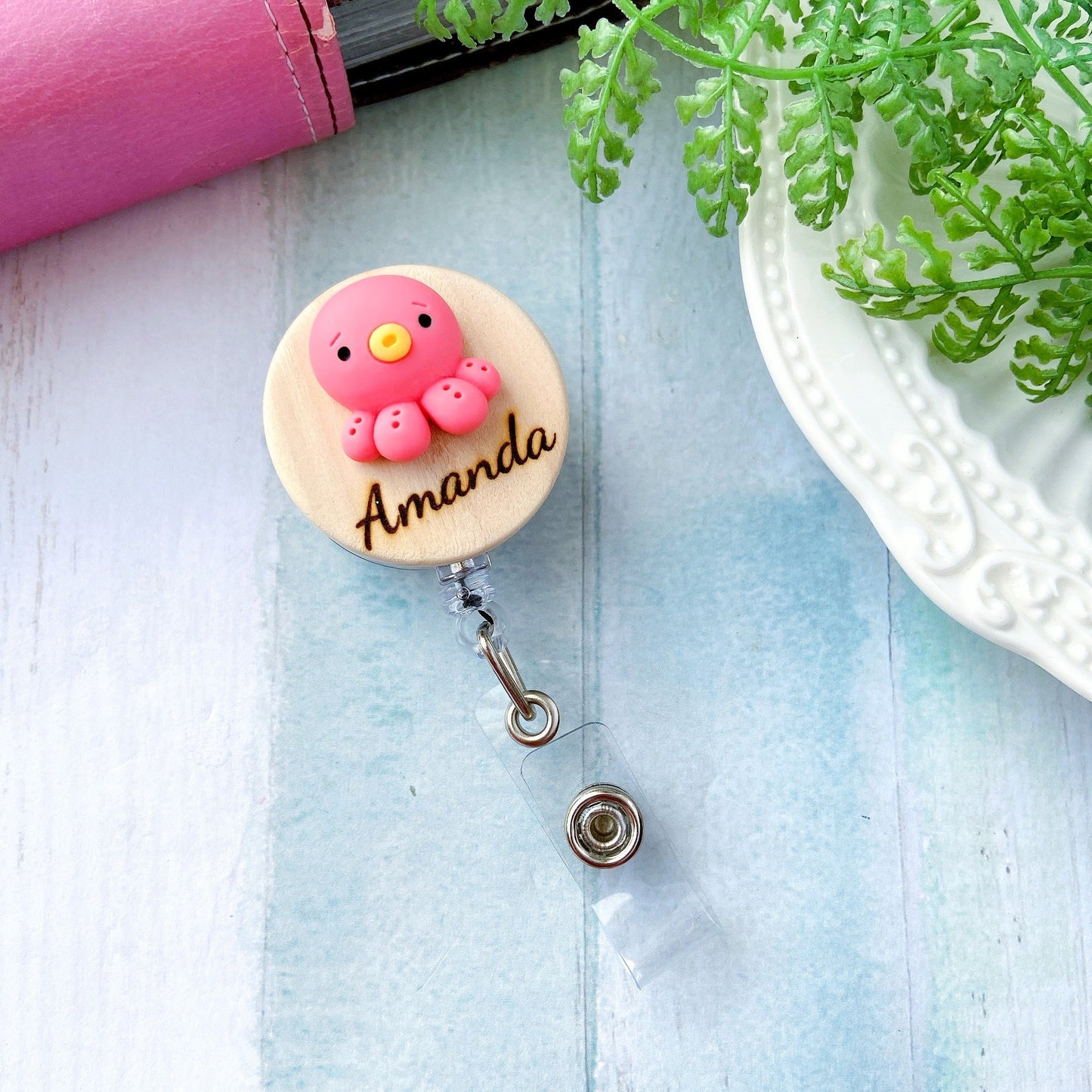 Adorable Personalized 3D Cartoon Animals Personalized Name Badge Reel - Octopus