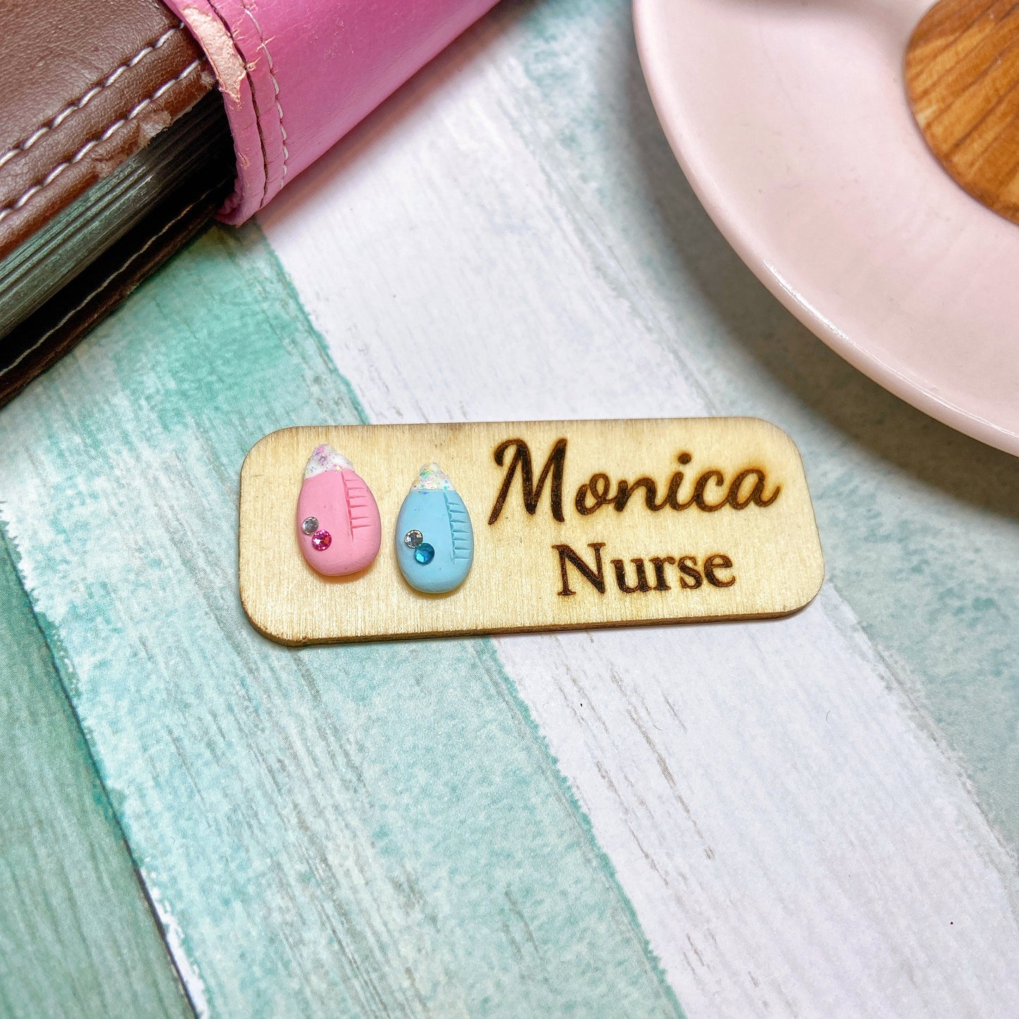 Nursing and Midwife Handmade Personalized 3D Wooden Name Tag - Baby Foot