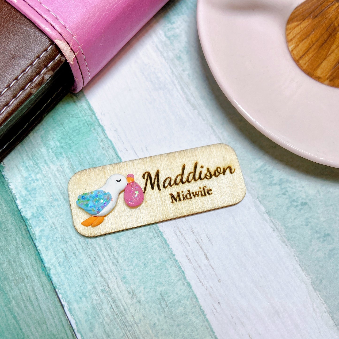 Nursing and Midwife Handmade Personalized 3D Wooden Name Tag - Baby Foot