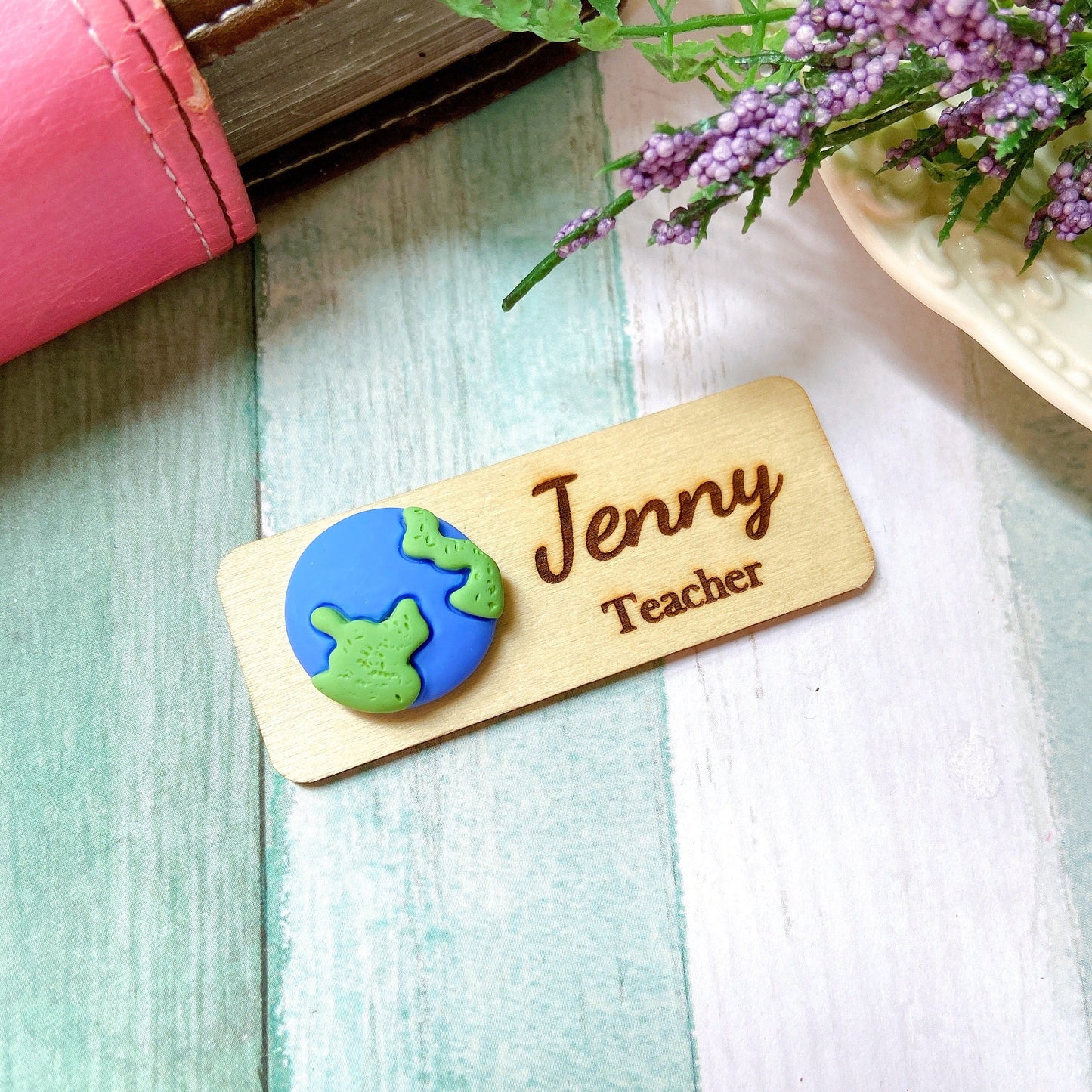 Galaxy Planet Personalized 3D Space Theme Wooden Name Tag Badge - Planet