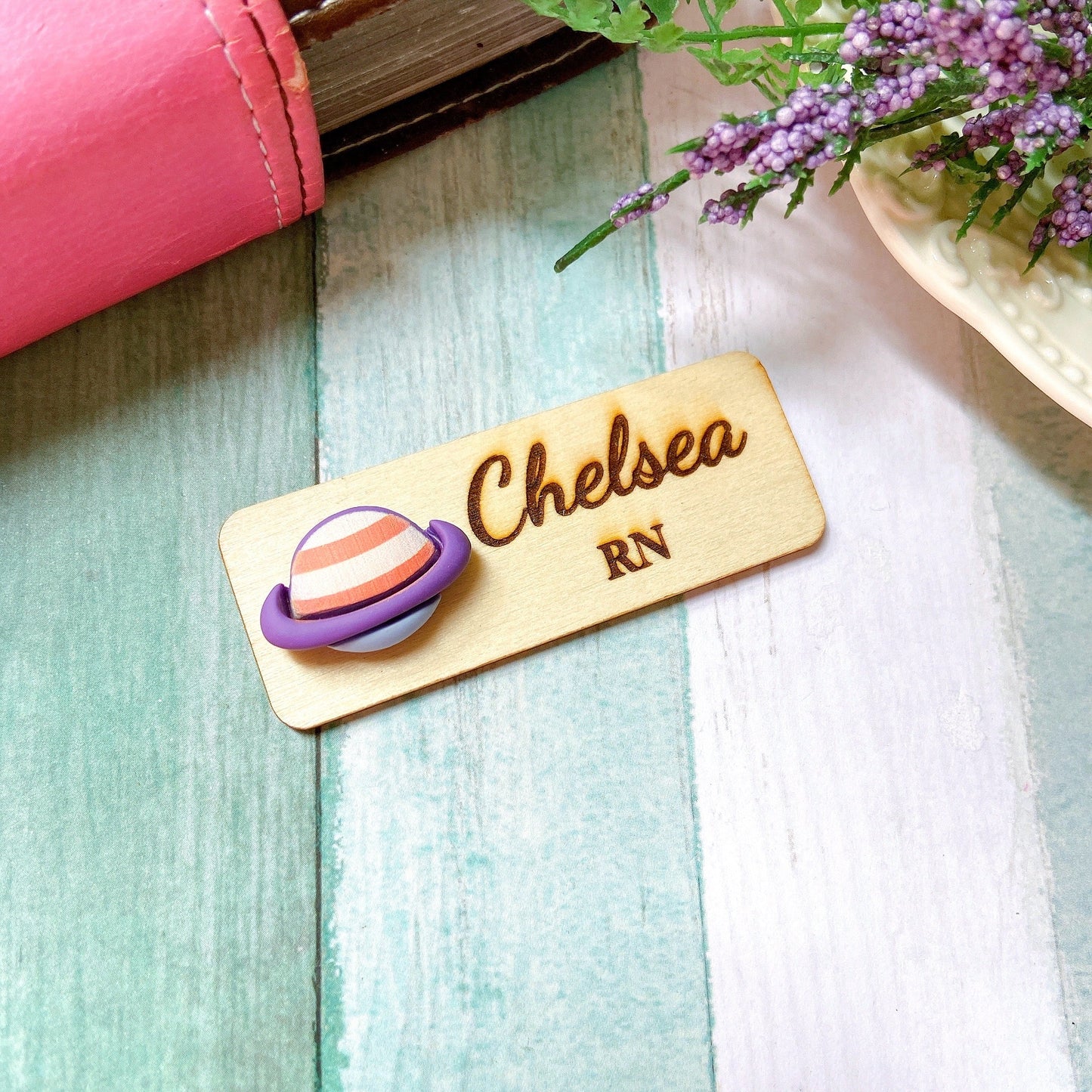 Galaxy Planet Personalized 3D Space Theme Wooden Name Tag Badge - Planet