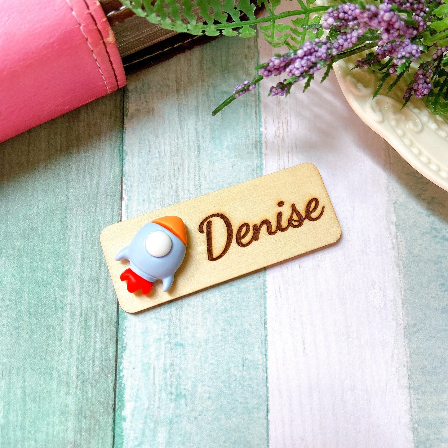 Galaxy Planet Personalized 3D Space Theme Wooden Name Tag Badge - Planet