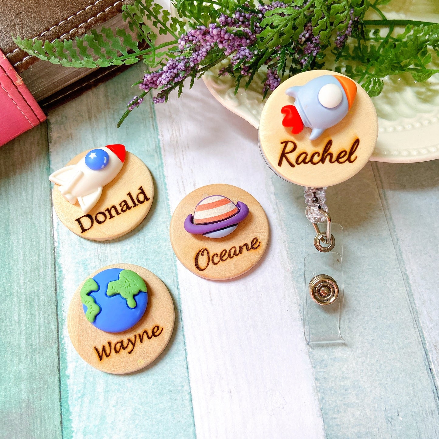 Galaxy Planet Personalized Name Badge Reel - Earth