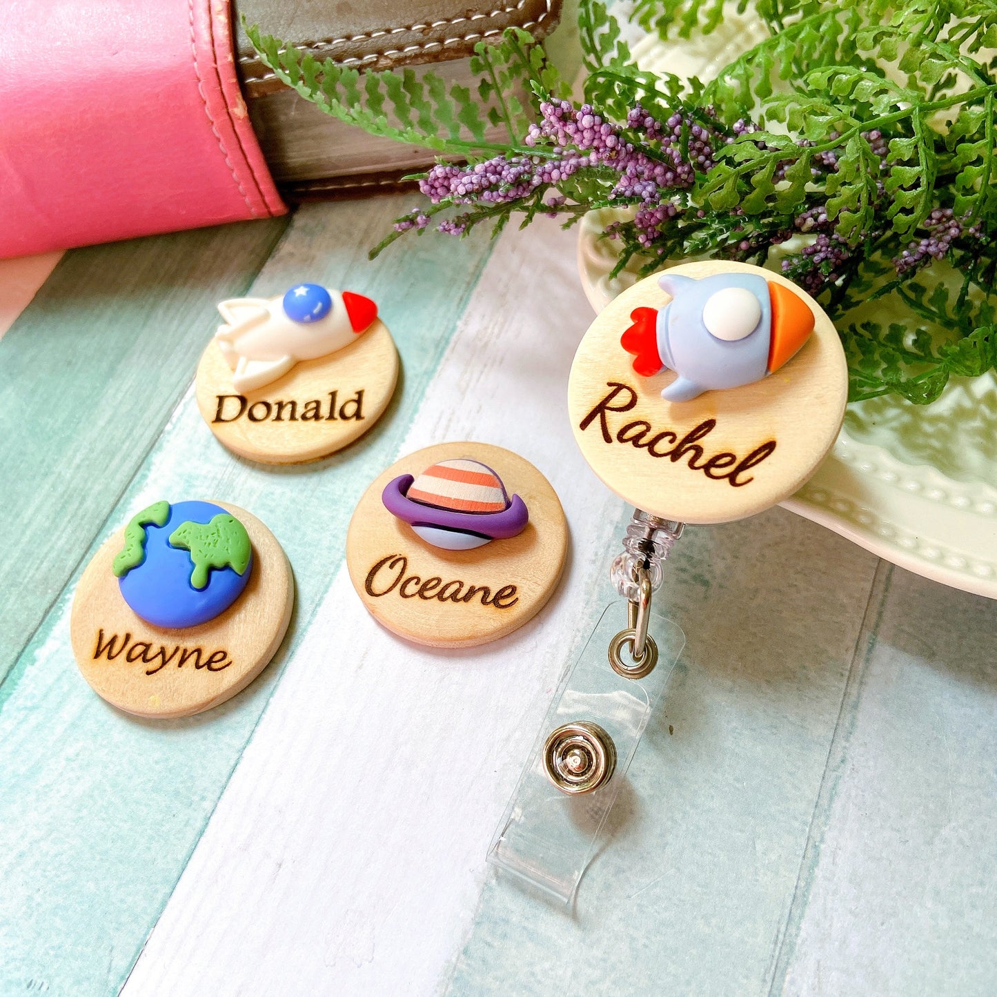 Galaxy Planet Personalized Name Badge Reel - Earth