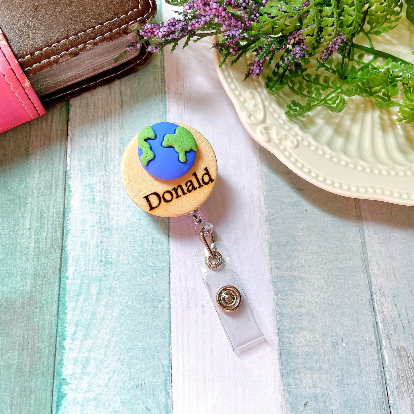 Galaxy Planet Personalized Name Badge Reel - Earth