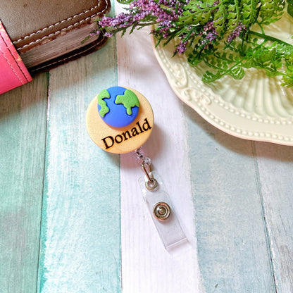 Galaxy Planet Personalized Name Badge Reel - Earth