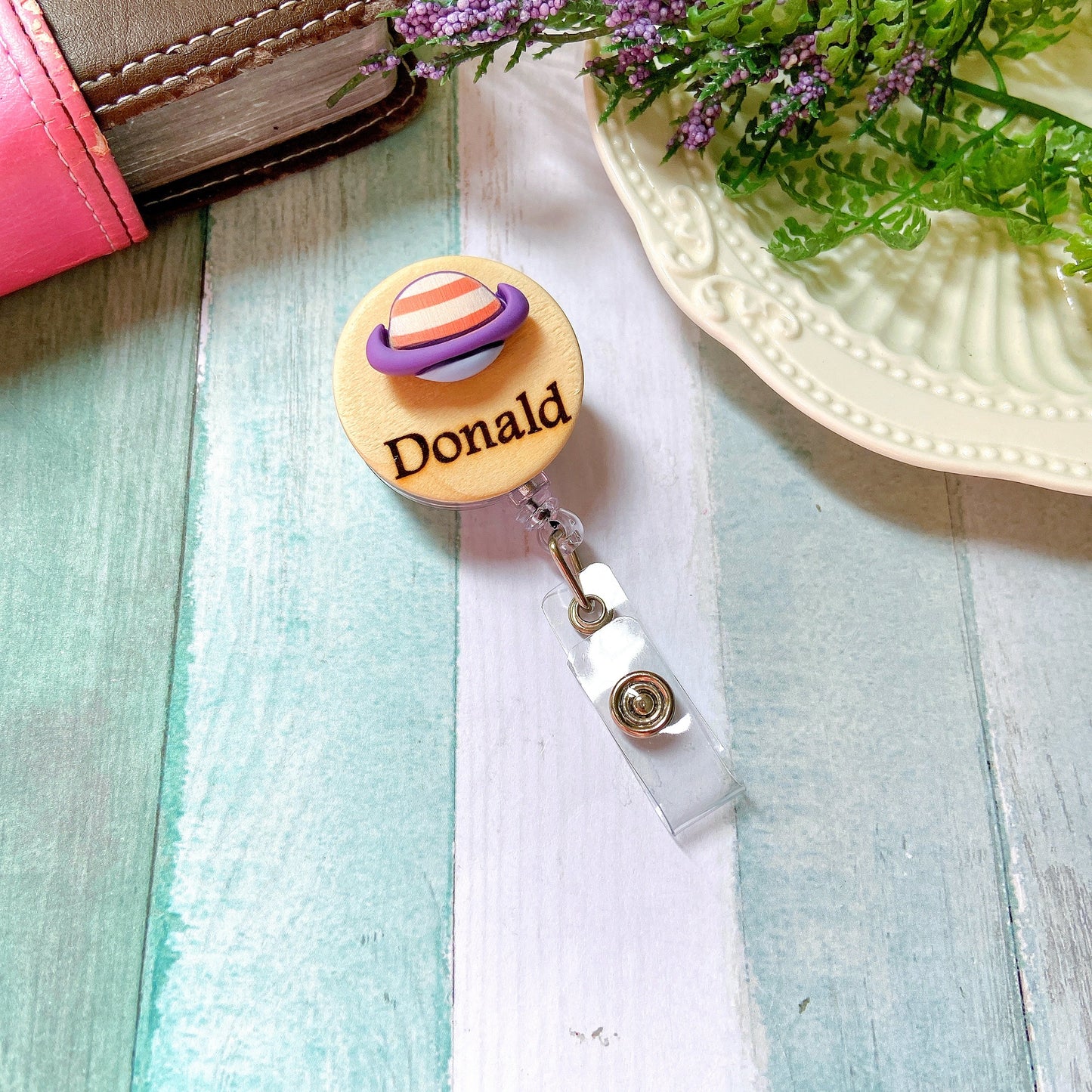 Galaxy Planet Personalized Name Badge Reel - Earth