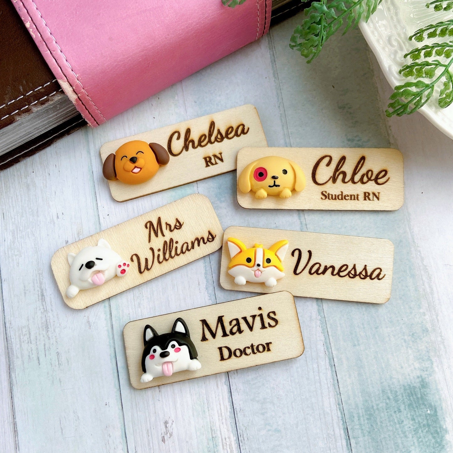 Adorable Dog Personalized Name Tag Badge - Yellow with Red Eye