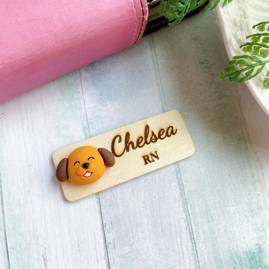 Adorable Dog Personalized Name Tag Badge - Brown Dog