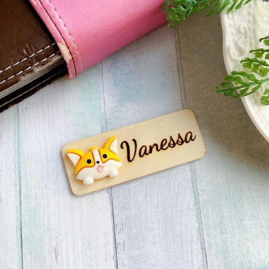 Adorable Dog Personalized Name Tag Badge - Yellow and White Dog