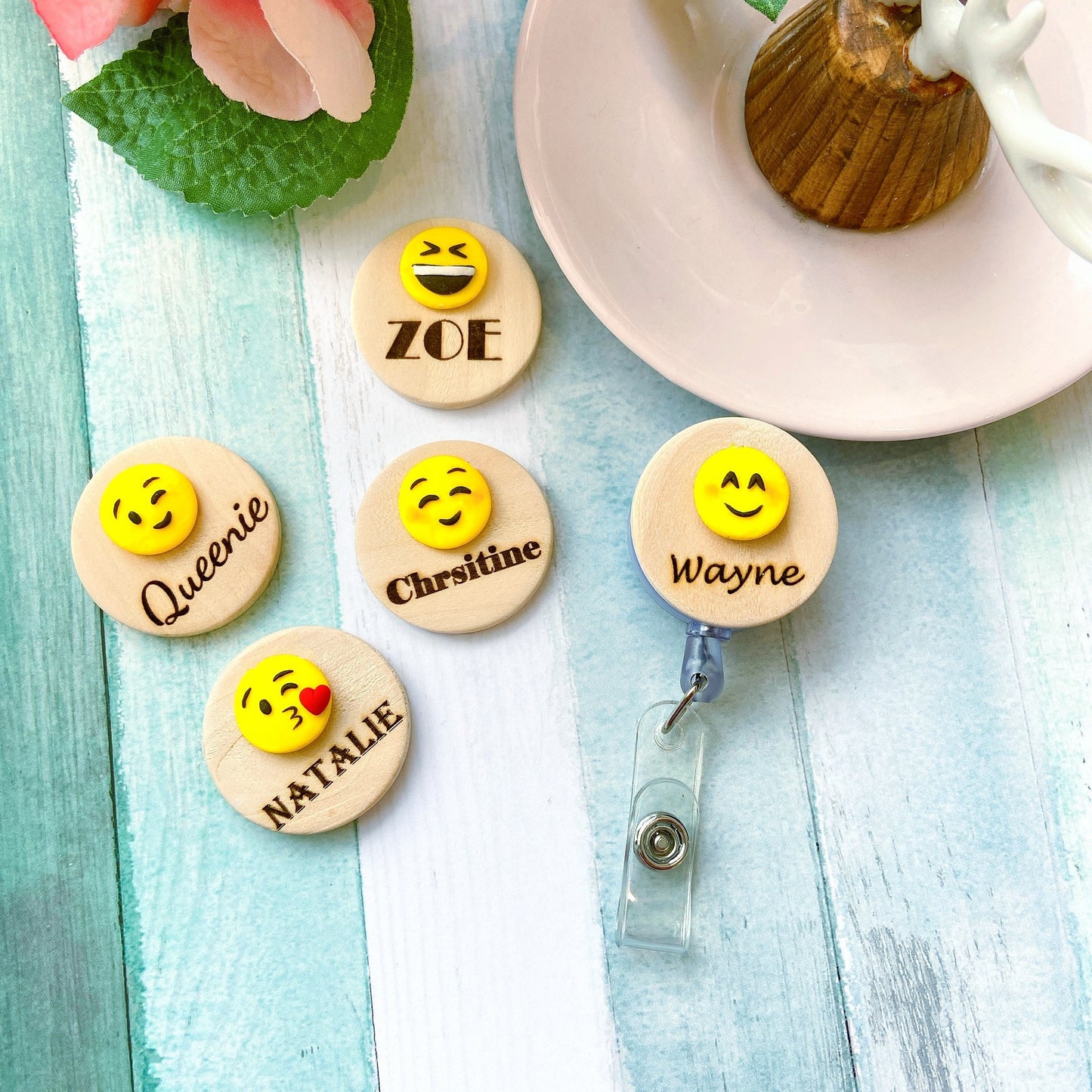 Emoji Handmade Personalized Name Badge Reel -  Smiling face