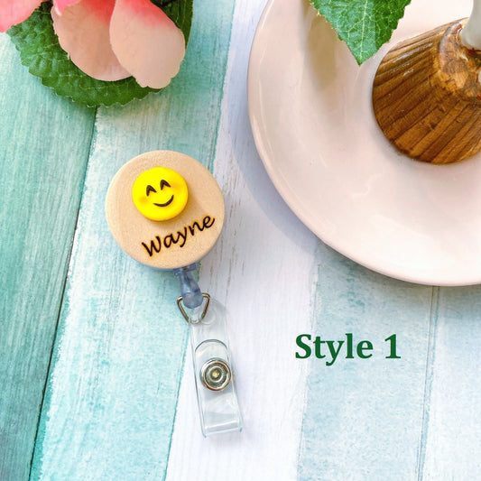 Emoji Handmade Personalized Name Badge Reel -  Smiling face