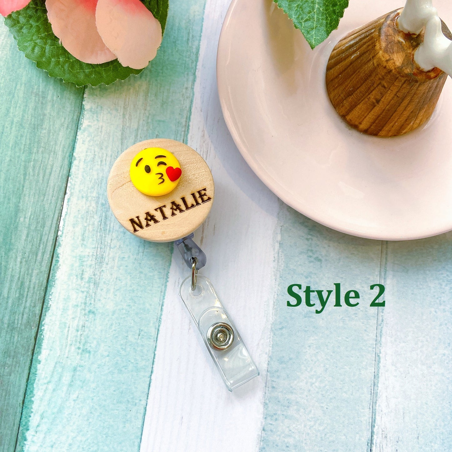 Emoji Handmade Personalized Name Badge Reel -  Smiling face