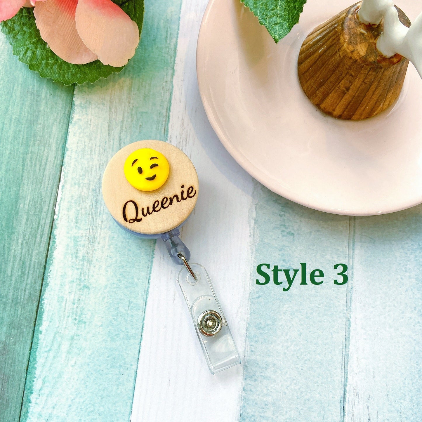 Emoji Handmade Personalized Name Badge Reel -  Smiling face