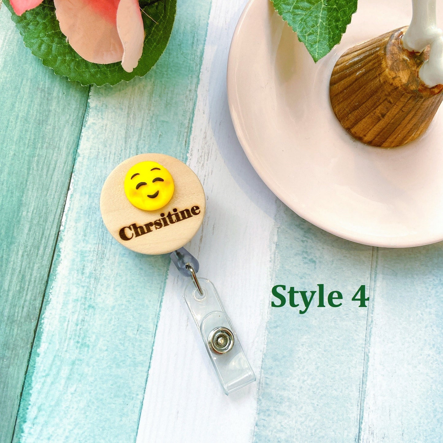 Emoji Handmade Personalized Name Badge Reel -  Smiling face