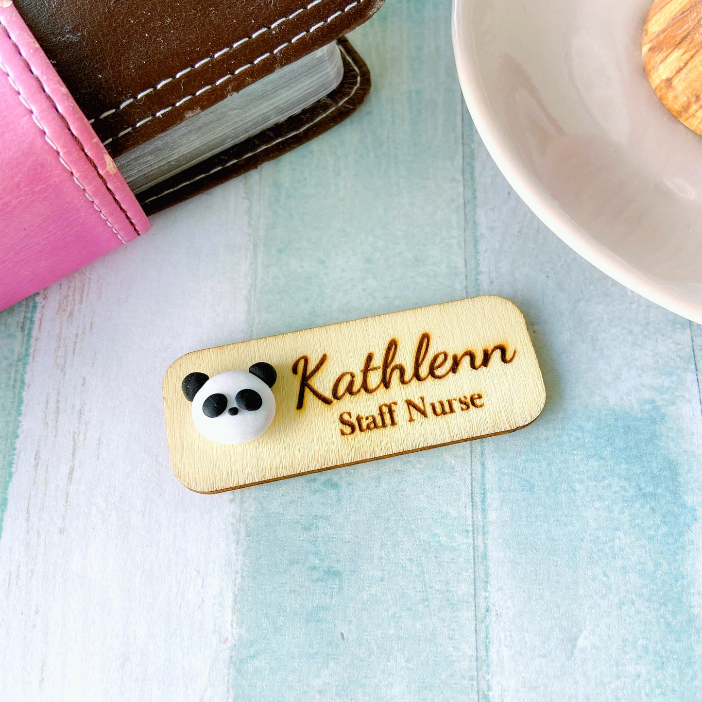 Animals Handmade 3D Personalized Wooden Name Tag Badge - Panda