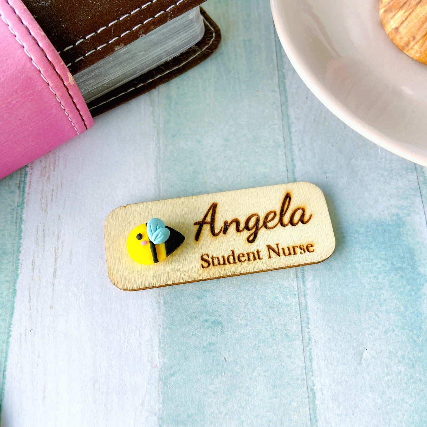 Animals Handmade 3D Personalized Wooden Name Tag Badge - Bee