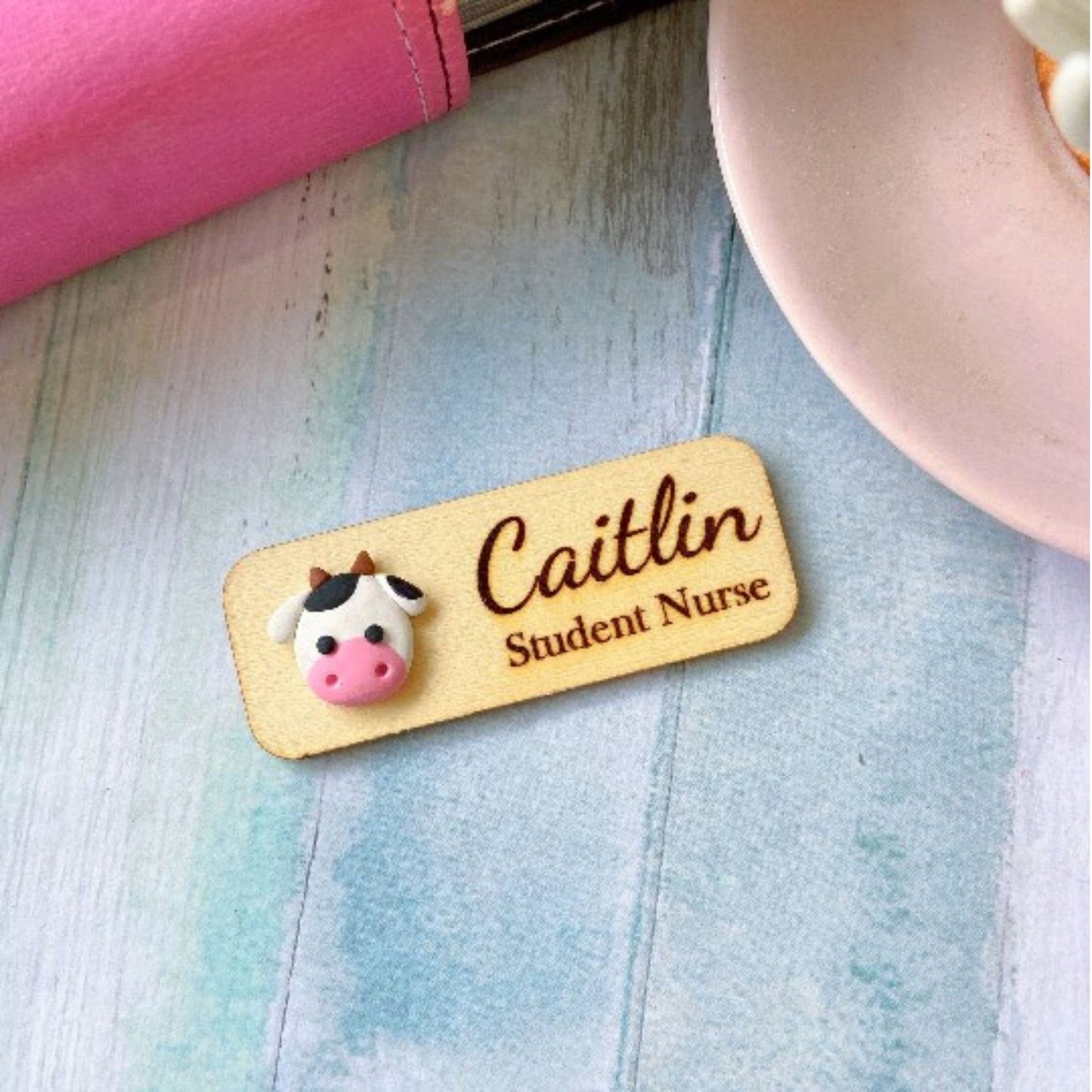 Animals Handmade 3D Personalized Wooden Name Tag Badge - Black Cat