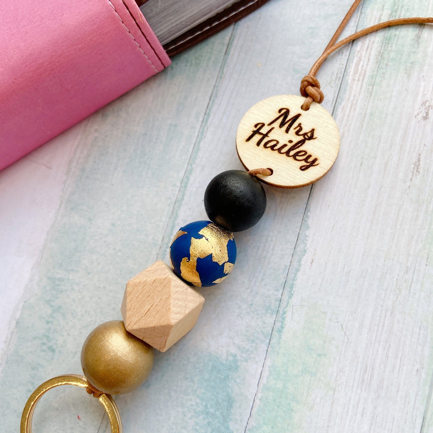 Handmade Polymer Clay And Gold Foil Personalized Name Lanyard