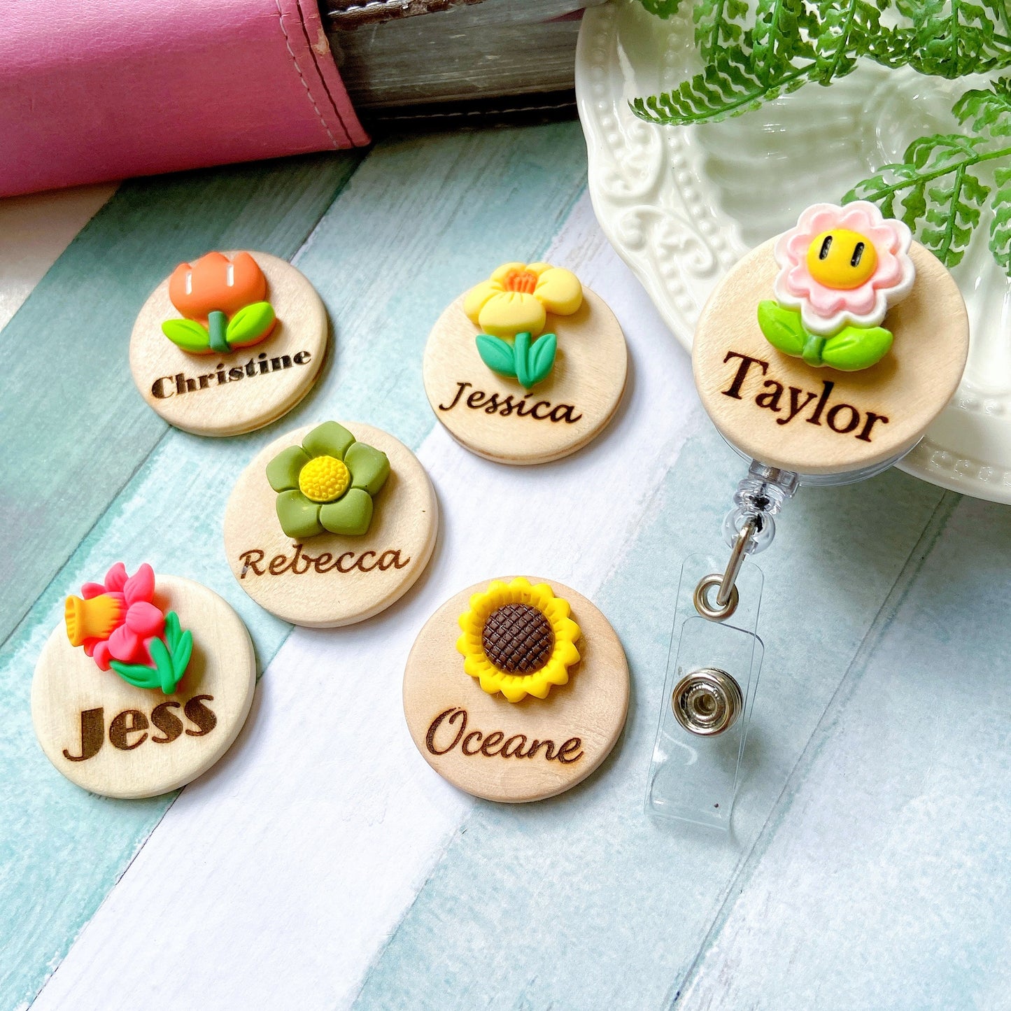 Floral Handmade 3D Personalized Nurse Badge Reel - Sunflower