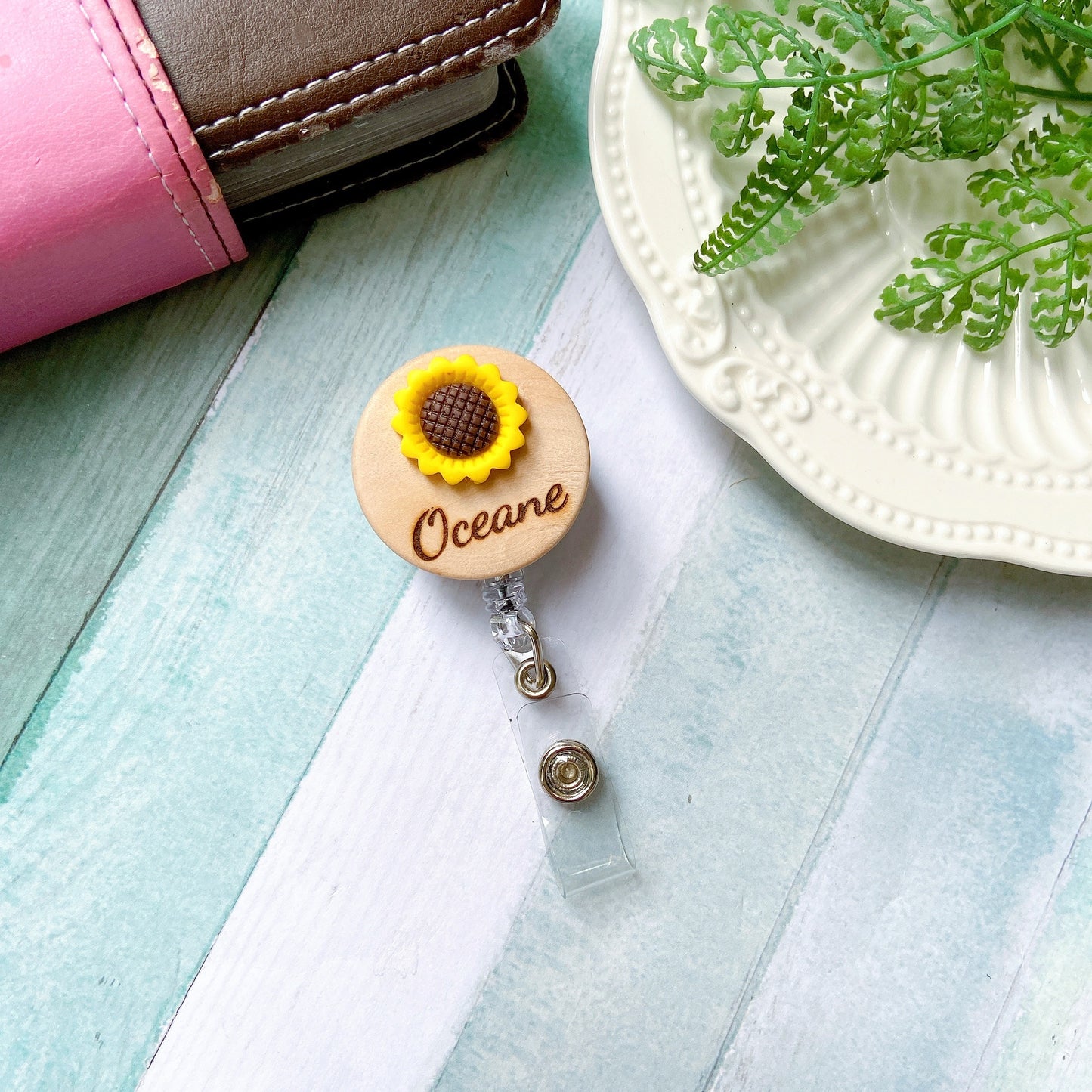 Floral Handmade 3D Personalized Nurse Badge Reel - Sunflower