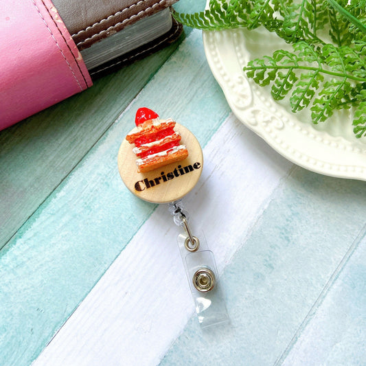 Food And Dessert Handmade 3D Personalized Name Badge Reel - Mille-Feuille