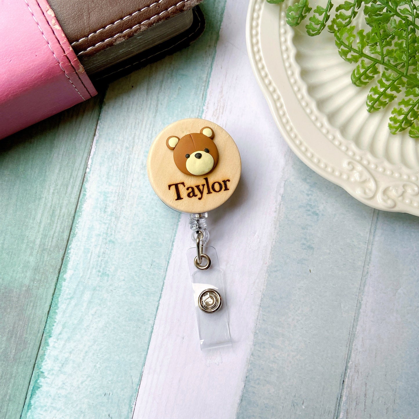 Adorable 3D Animals Personalized Wooden Name Badge Reel - Fox