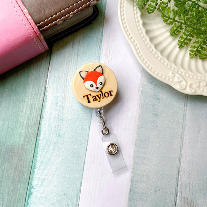 Adorable 3D Animals Personalized Wooden Name Badge Reel - Fox