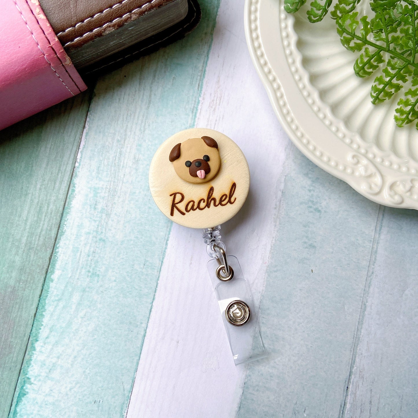 Adorable 3D Animals Personalized Wooden Name Badge Reel - Fox