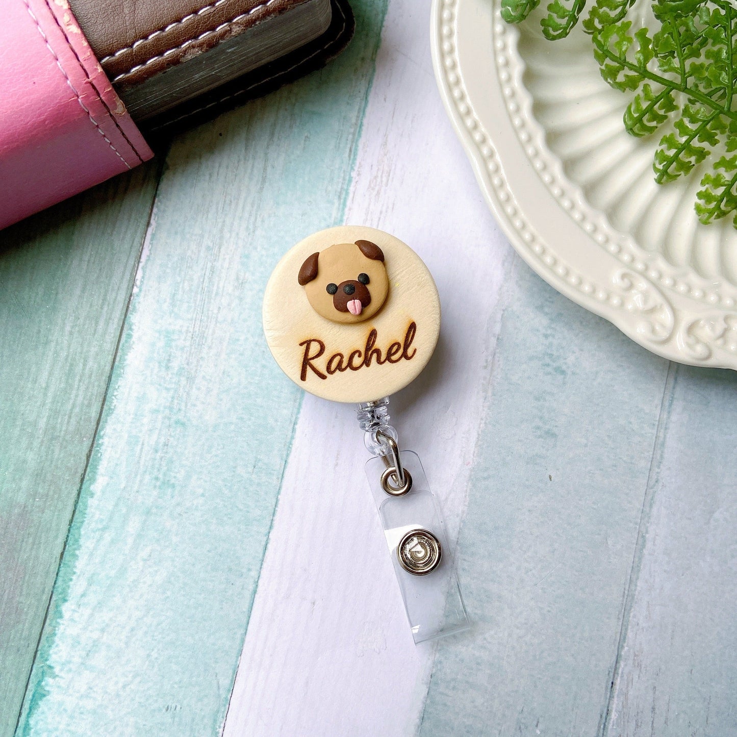 Adorable 3D Animals Personalized Wooden Name Badge Reel - Bunny