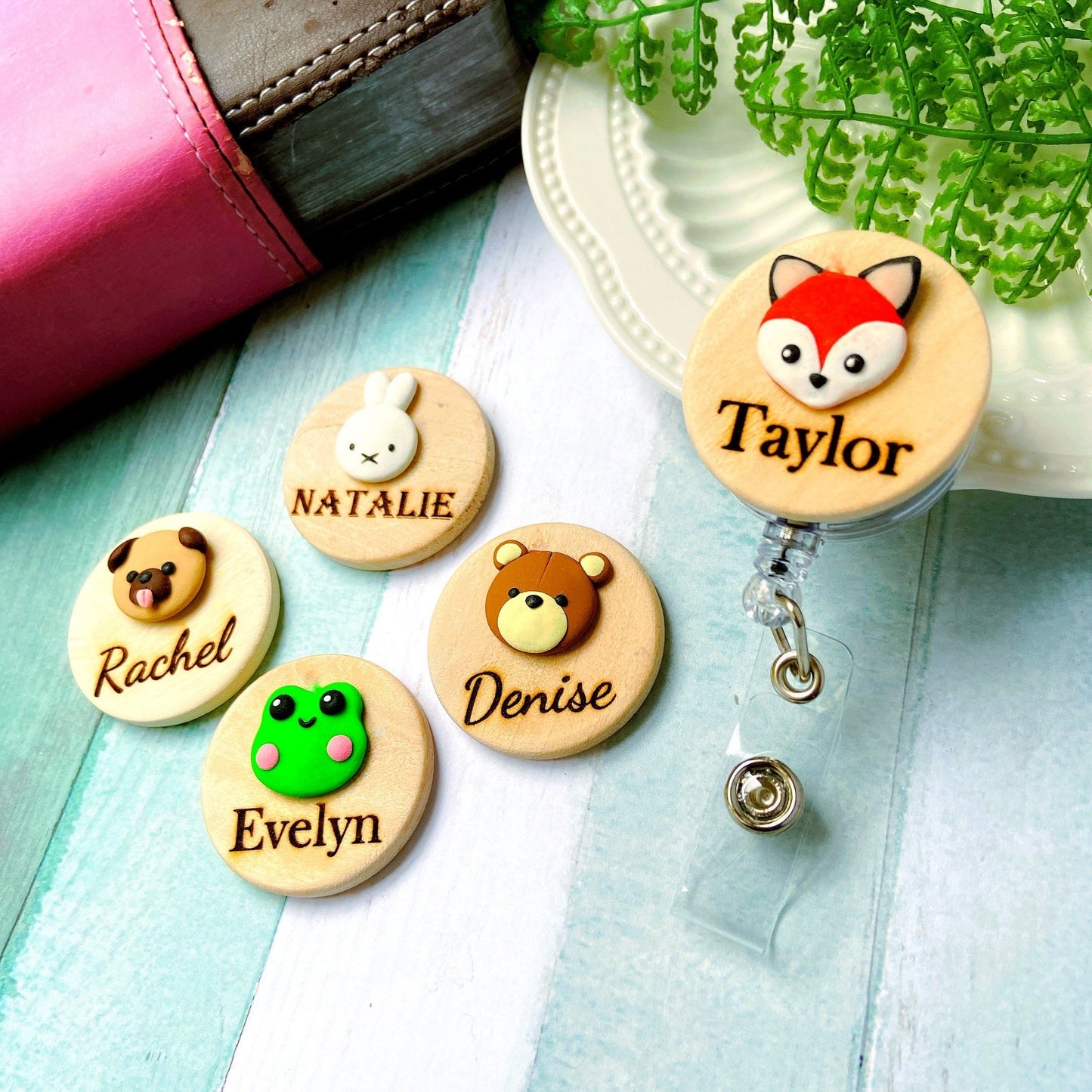 Adorable 3D Animals Personalized Wooden Name Badge Reel - Bunny