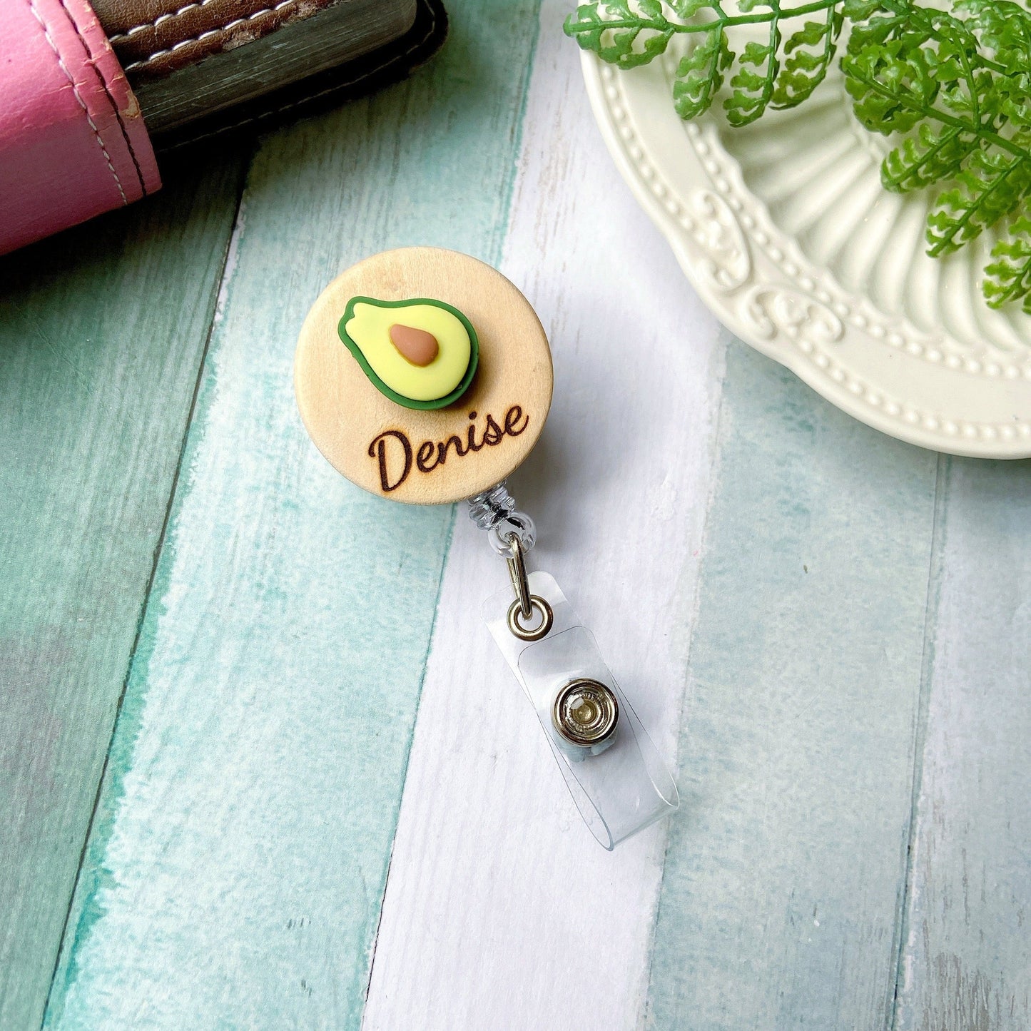 Adorable 3D Fruit Personalized Name Badge Reel - Avocado