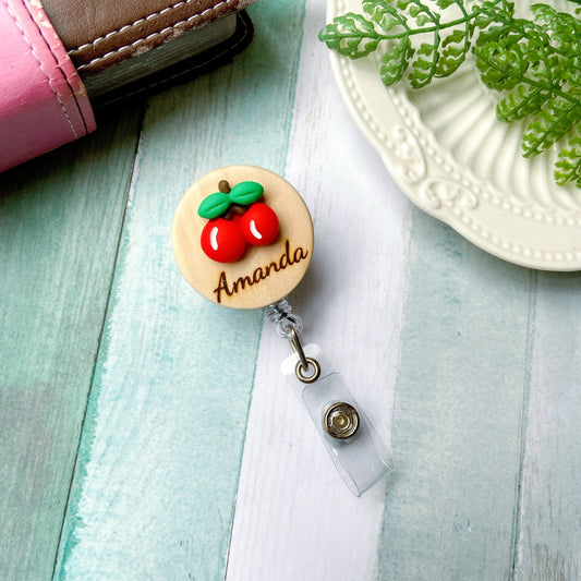 Adorable 3D Fruit Personalized Name Badge Reel - Cherry