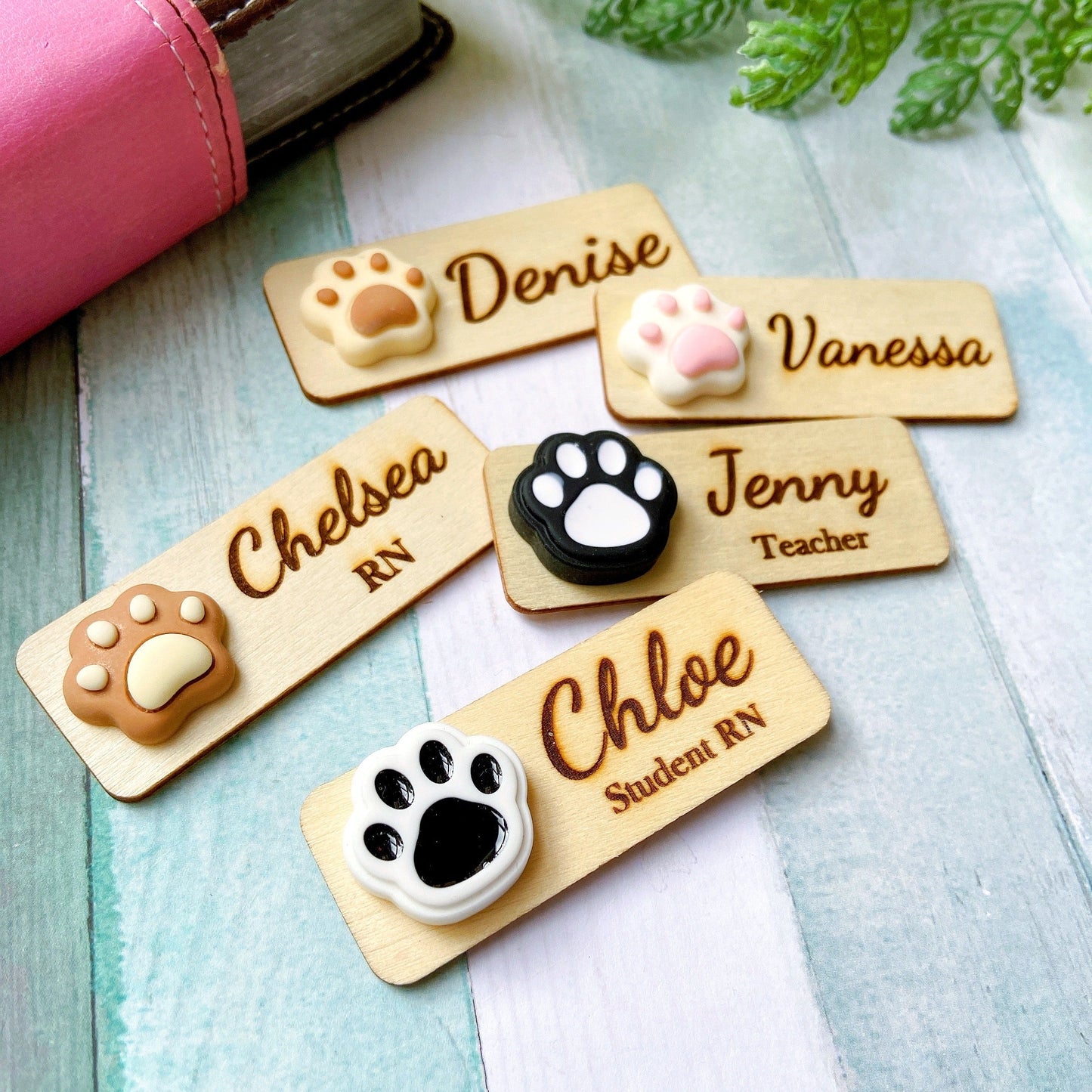 Animals Paw Handmade Personalized 3D Wooden Name Tag - Milky Brown