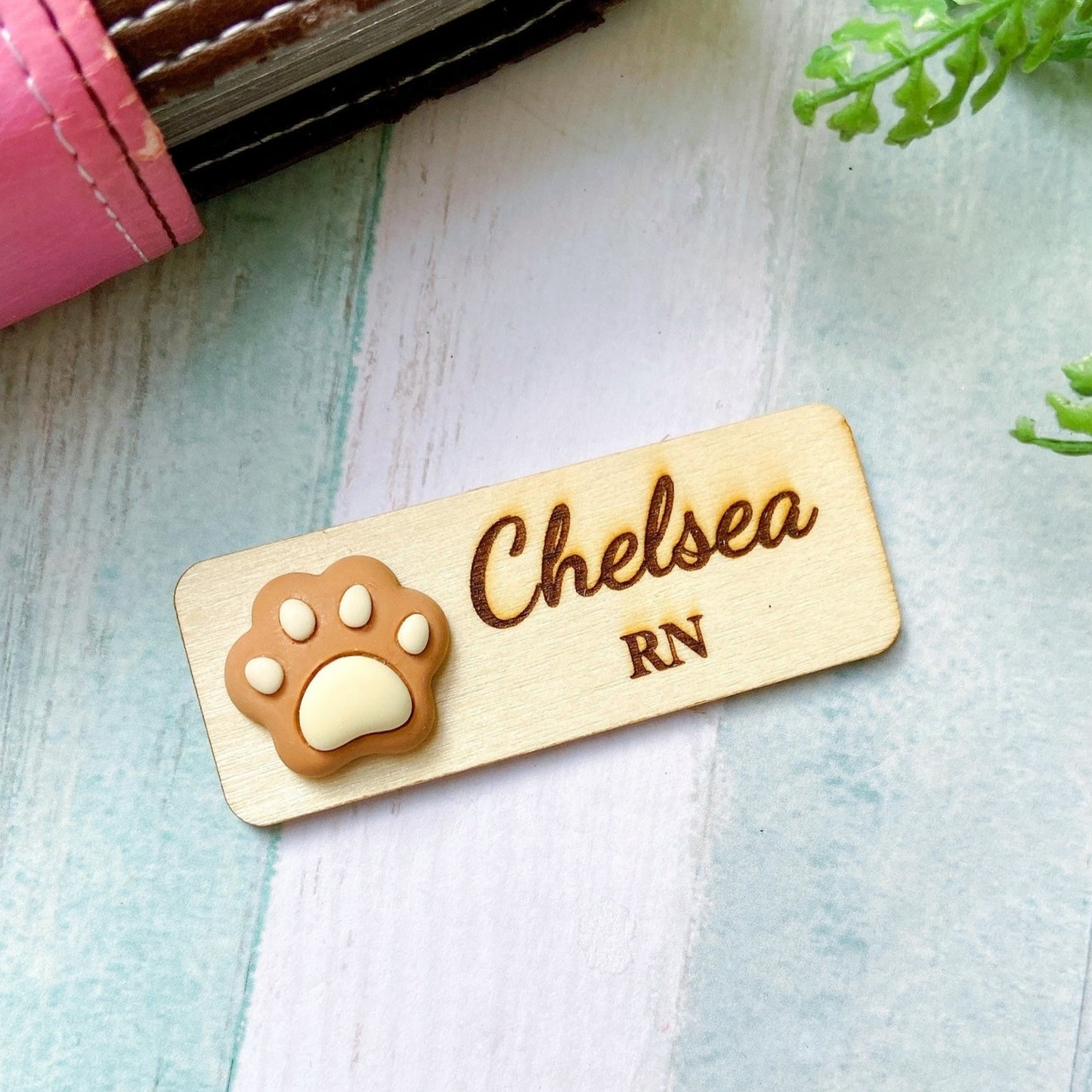 Animals Paw Handmade Personalized 3D Wooden Name Tag - Black Paw