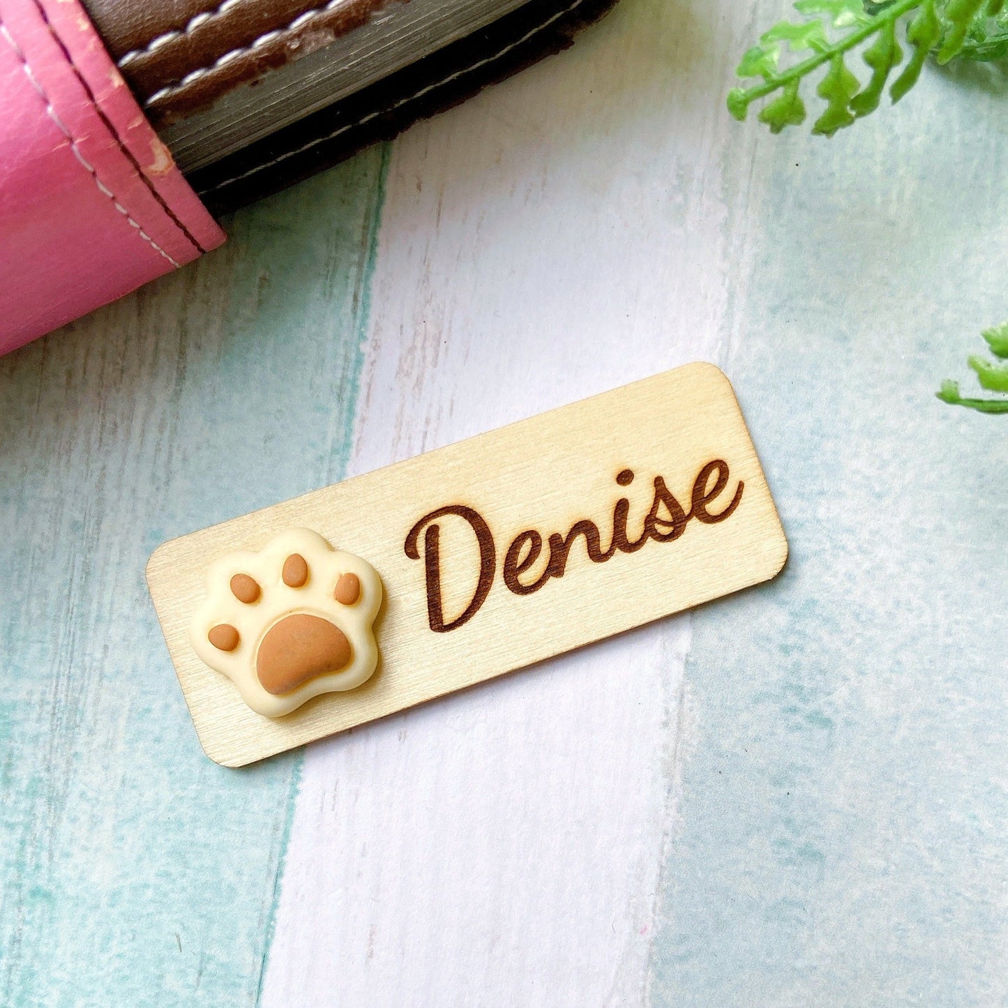 Animals Paw Handmade Personalized 3D Wooden Name Tag - Black Paw