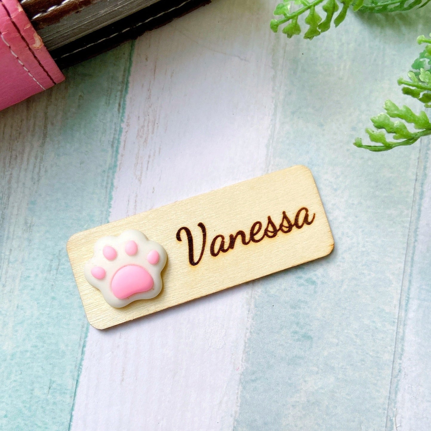 Animals Paw Handmade Personalized 3D Wooden Name Tag - Black Paw