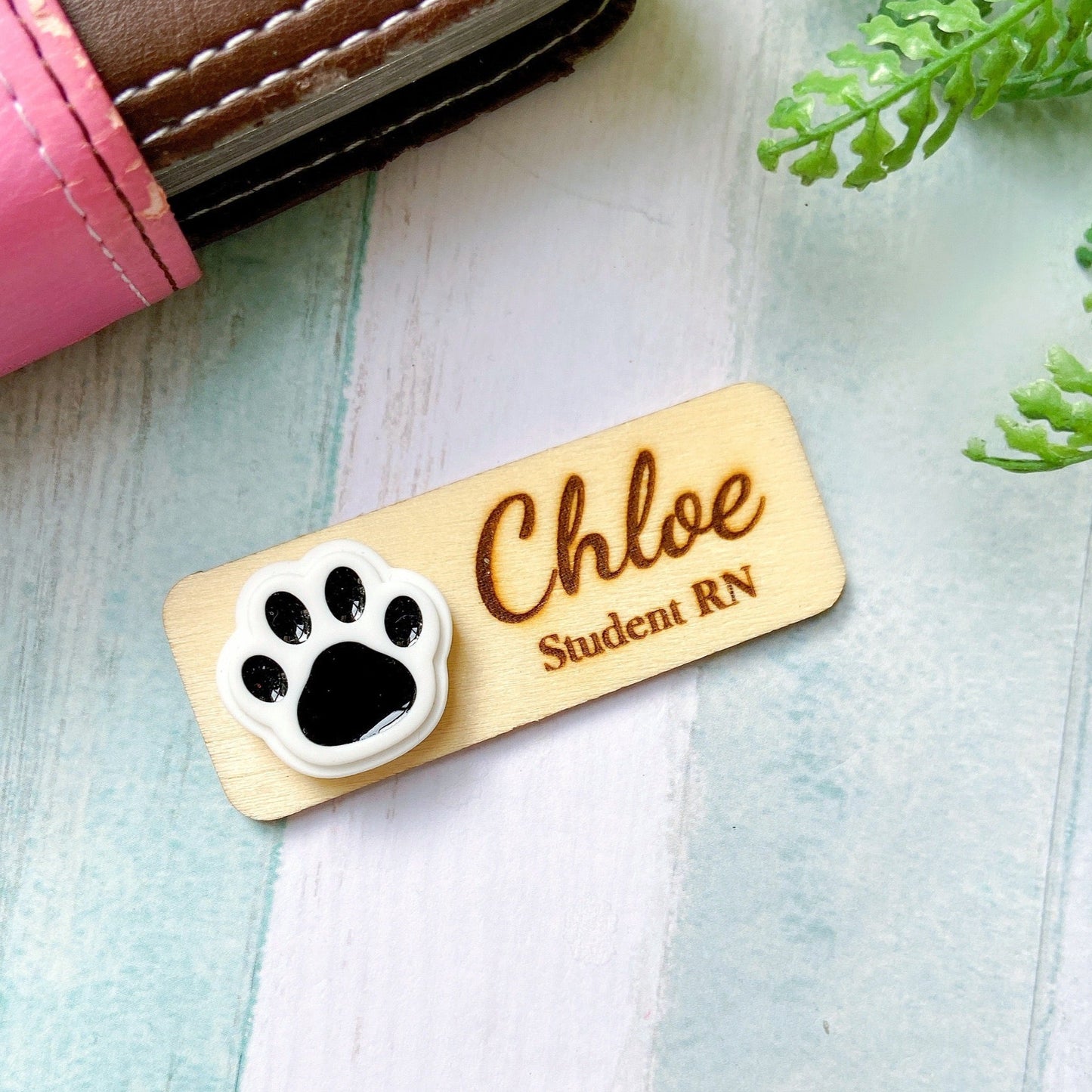 Animals Paw Handmade Personalized 3D Wooden Name Tag - Black Paw