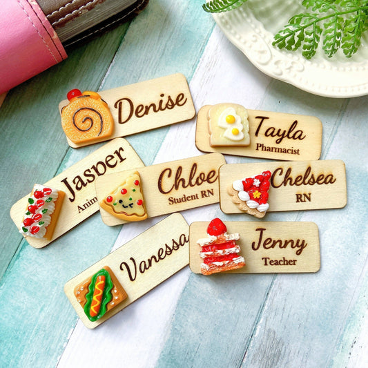 Food And Dessert Handmade Personalized 3D Wooden Name Tag Badge - Mille-Feuille